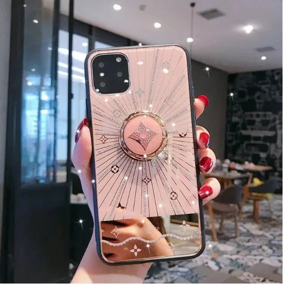 Luxury diamond and gold ring stand for iPhone charging in rose gold or white colour