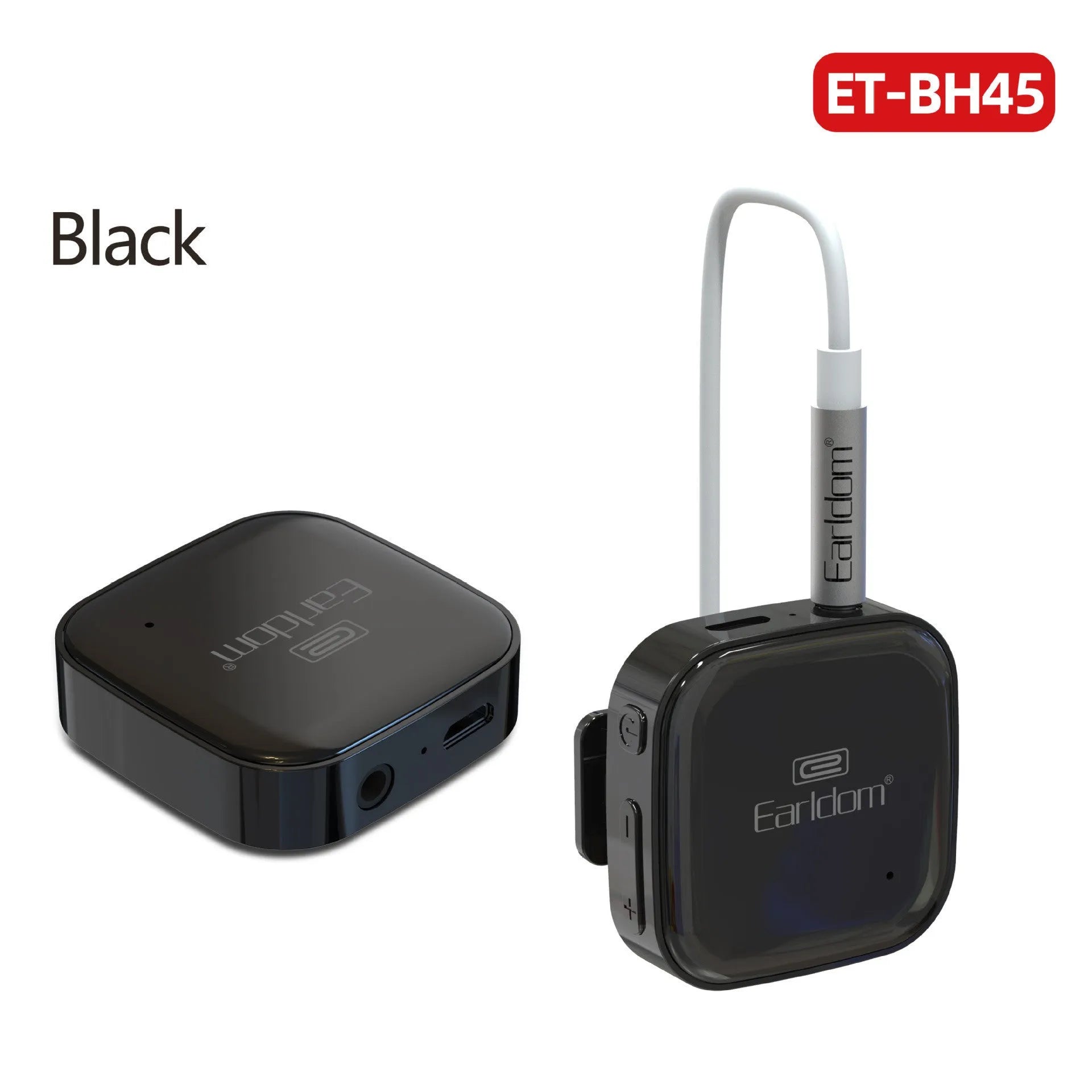 Bluetooth audio receiver for running headphones with lavalier microphone support in black, grey, and red colours