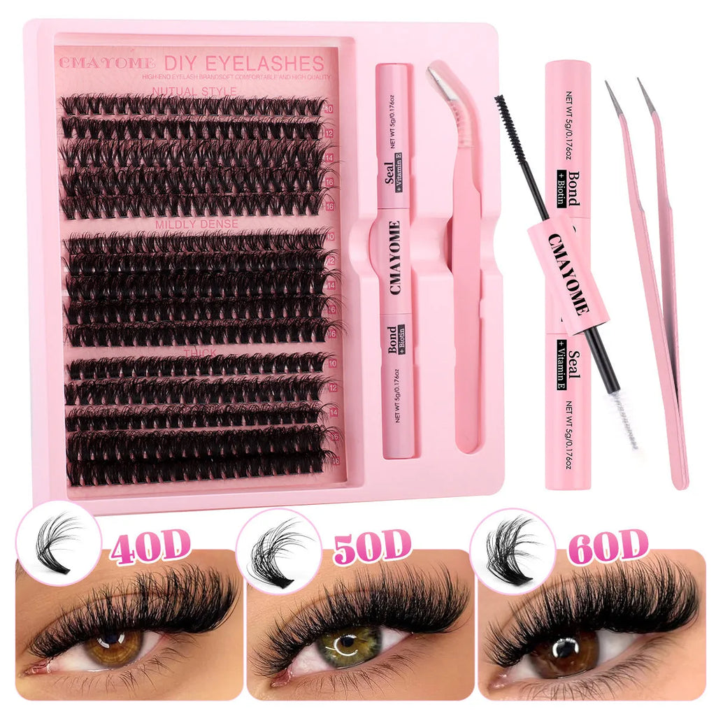 DIY false eyelashes extension suit kit with chemical fibre lashes and application tweezers