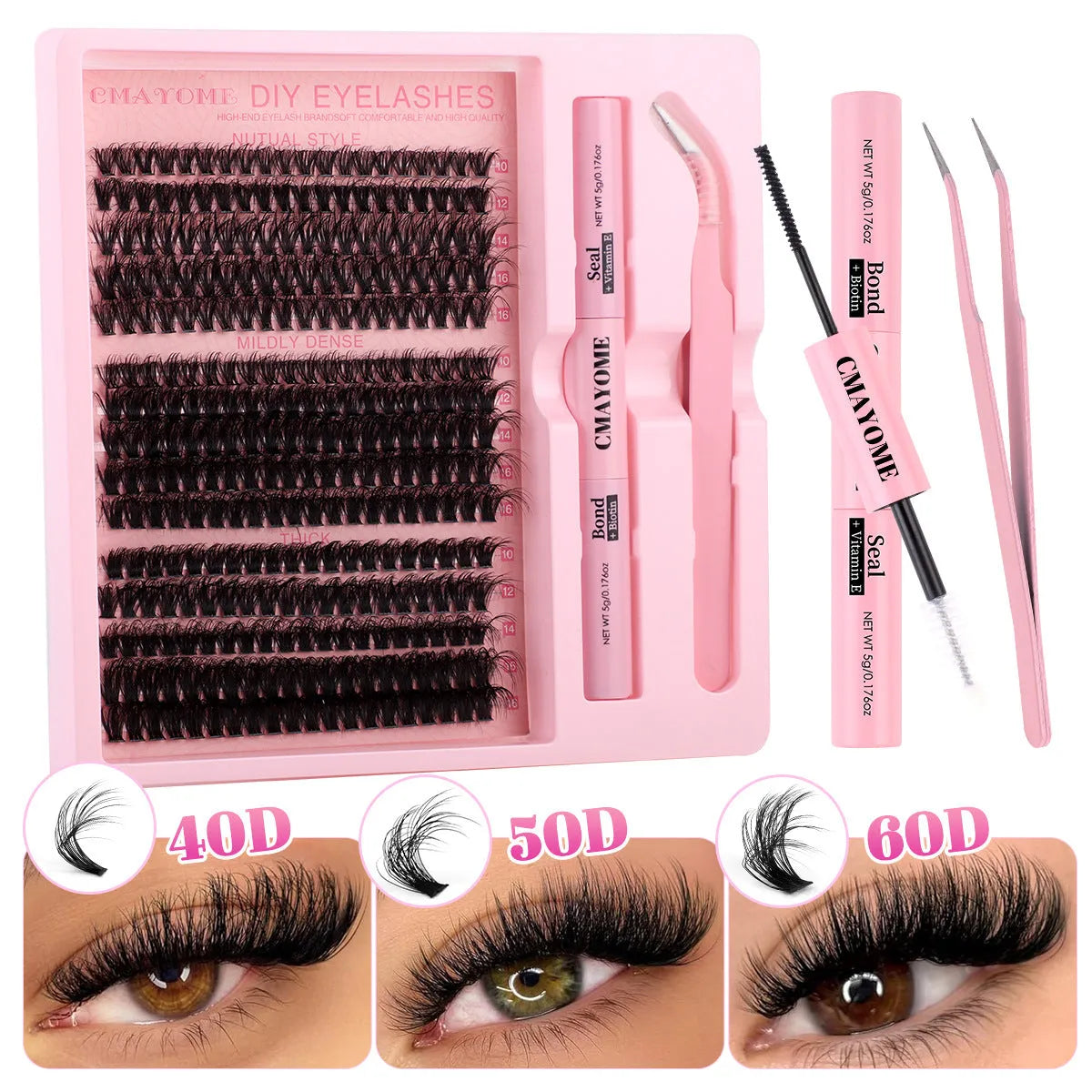 DIY false eyelashes extension suit kit with chemical fibre lashes and application tweezers