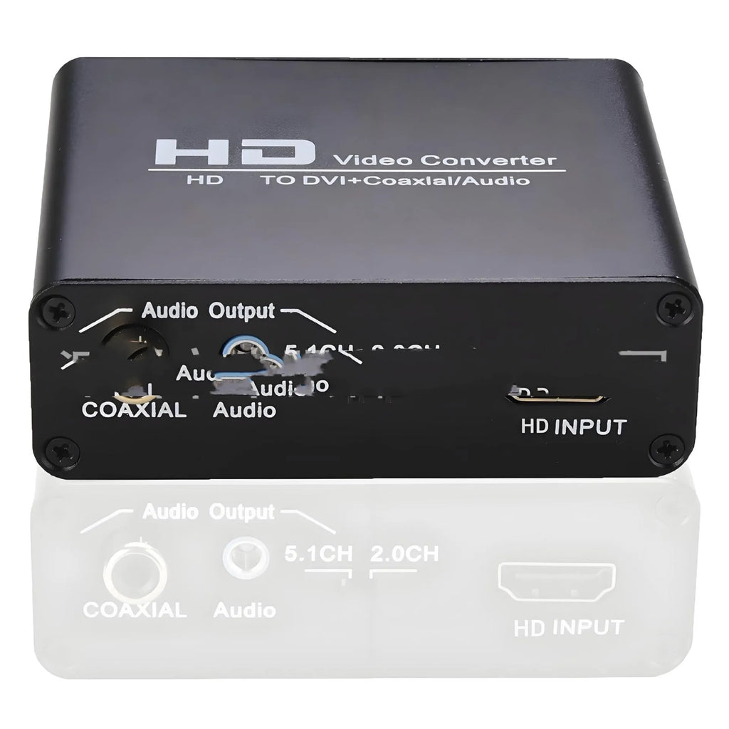 Black HDMI to DVI converter with coaxial audio output and 1.5 metre cable for 1080p monitor connection