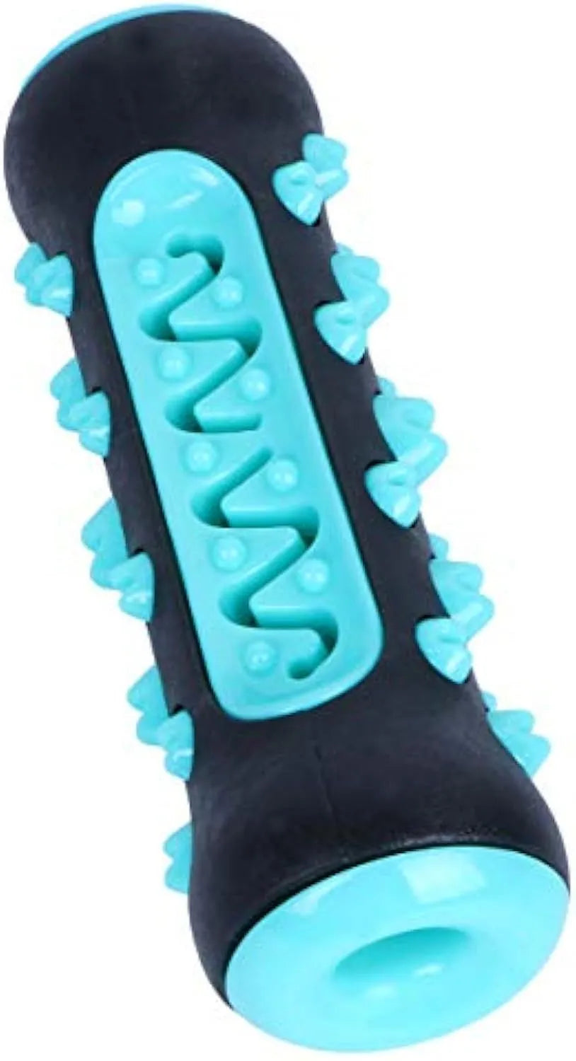Natural rubber dog toothbrush chew toy in blue colour showing textured dental cleaning surface
