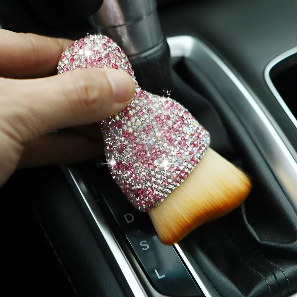 PVC soft brush for car interior dust removal, 10 cm long, in white, pink, or black colour.