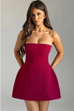 Women's solid colour backless tube dress in A-line silhouette for summer wear