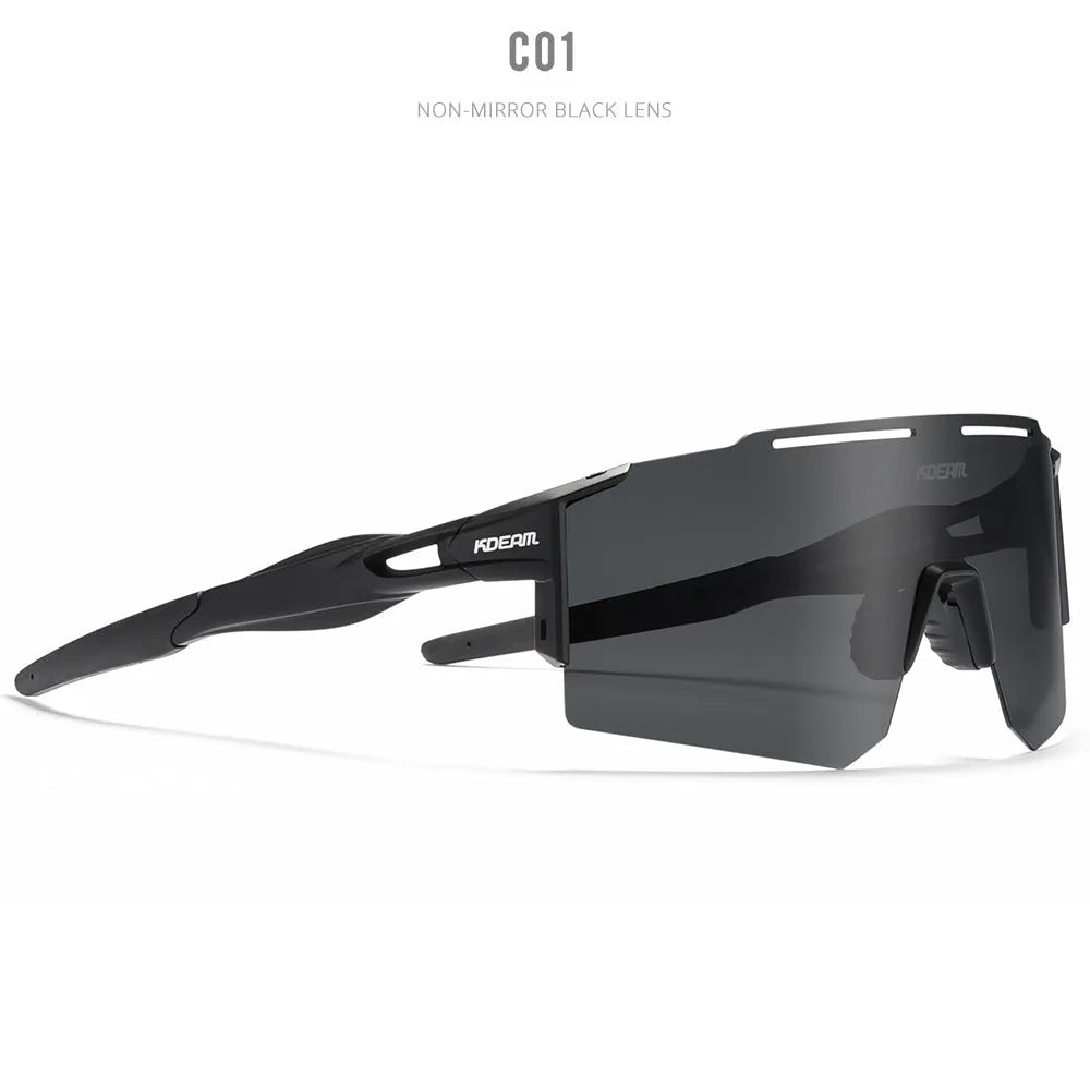 Polarised cycling sunglasses with frameless ultralight TR90 frames in a sporty style.