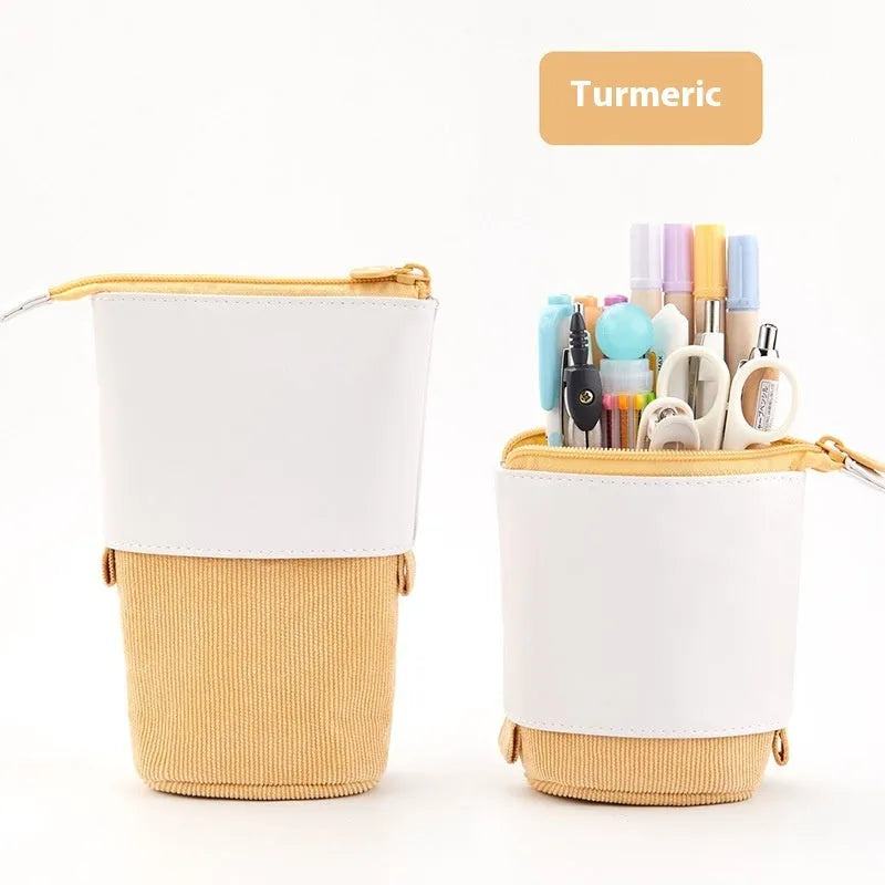 Telescopic drop-down stationery case in corduroy fabric with six colour options