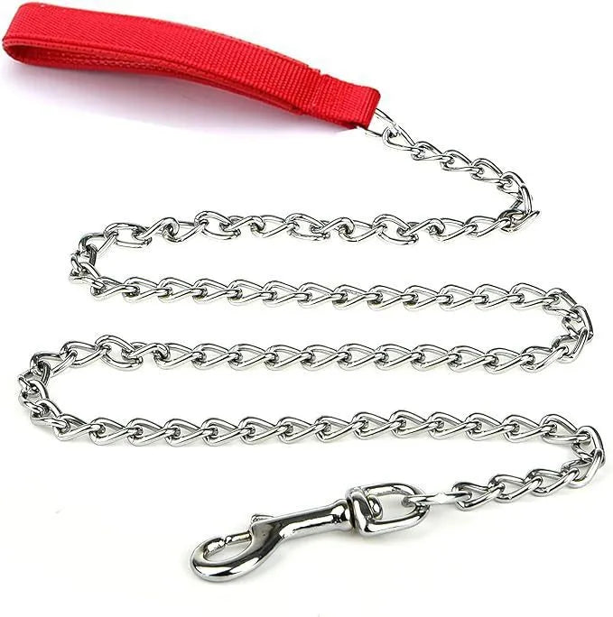 Heavy duty metal dog leash chain with soft padded handle in black colour