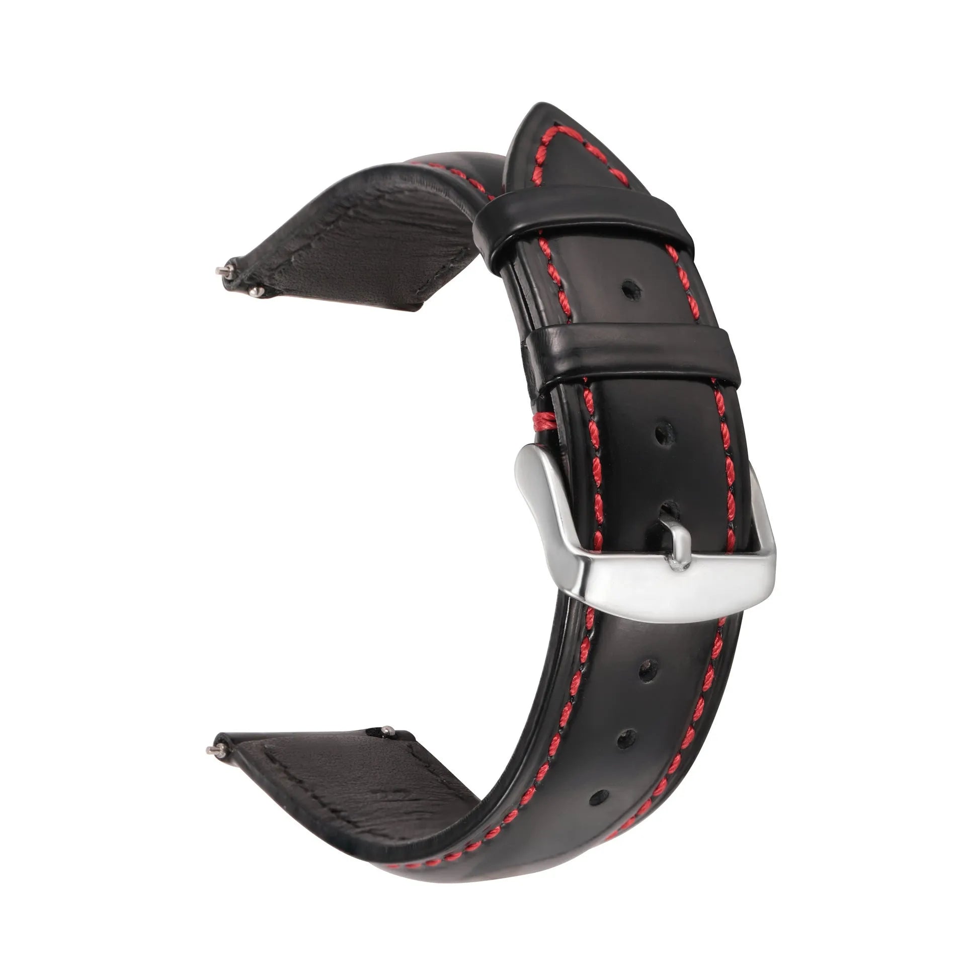 Quick release leather watch strap in cowhide with bright finish showing colour options and width sizes