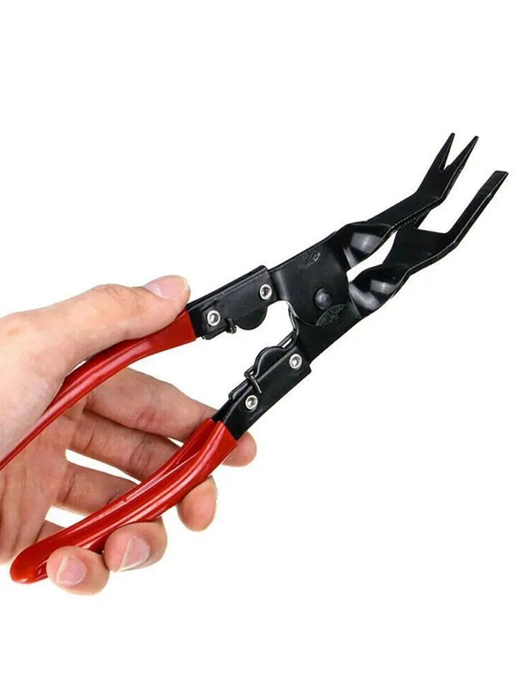 Steel car universal disassembly separator pliers with blue handles for removing interior clamps and door panels.