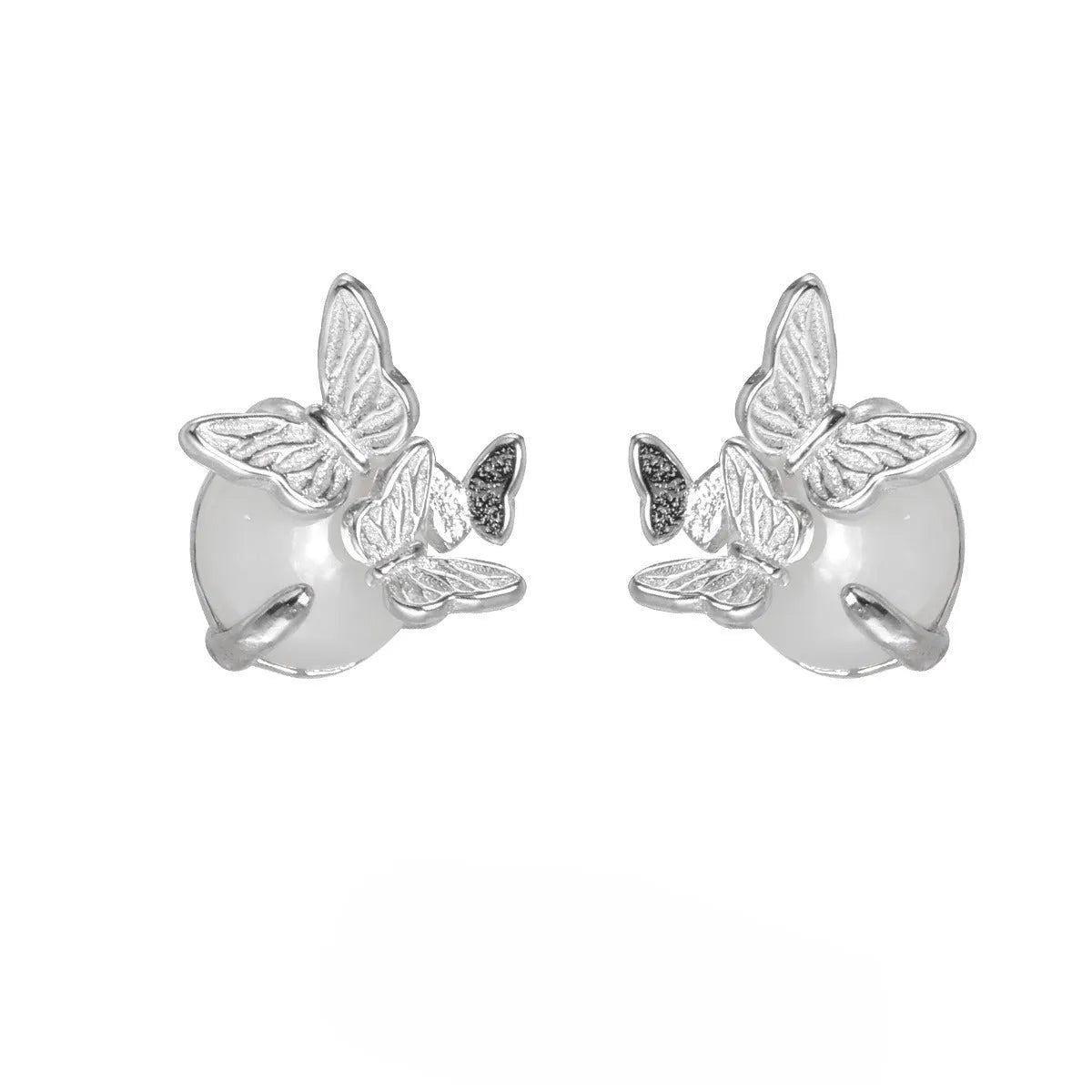 Butterfly ear studs in 925 sterling silver with electroplated white gold or gold colour finish