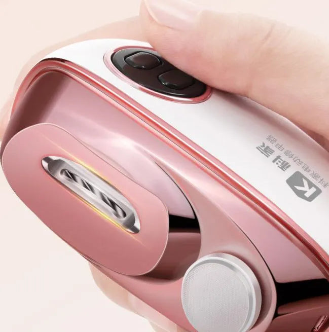 Blue electric nail clipper and automatic nail polish two-in-one tool with Type-C charging port.