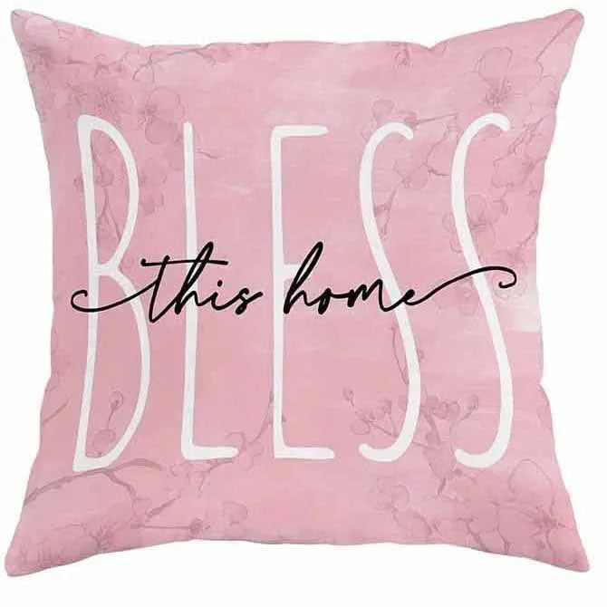 Square short velvet cushion cover with cherry blossom and letter design in 45x45cm size.