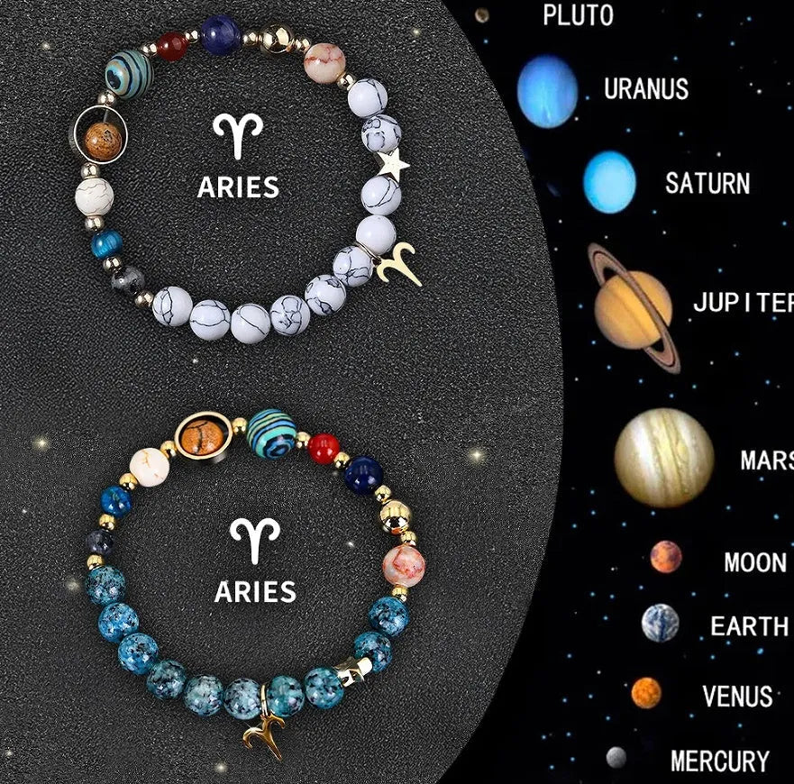 Twelve Chinese zodiac sign bracelets with natural stone beads on adjustable strings