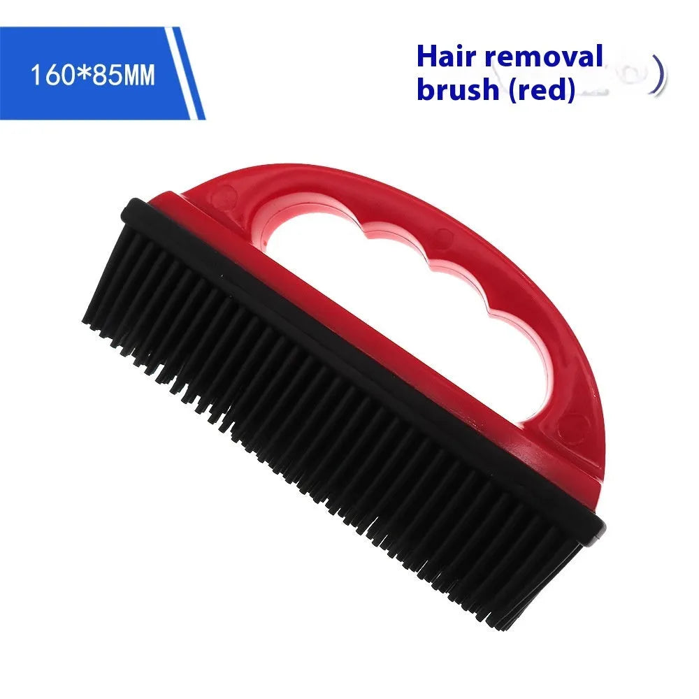 Red pet hair removal brush measuring 160mm by 85mm for grooming and carpet cleaning