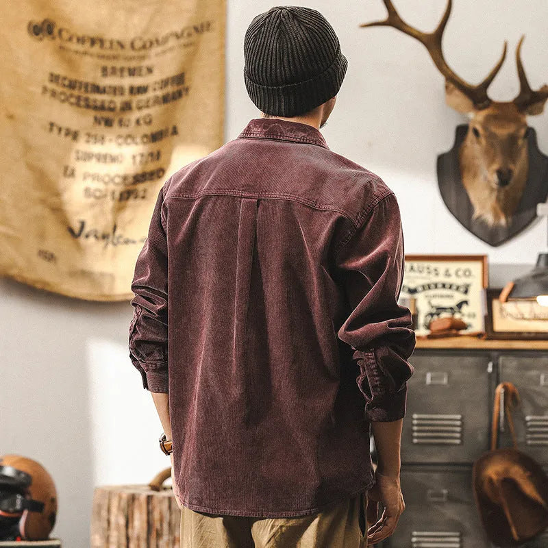Men's retro corduroy casual jacket in loose fit with long sleeves