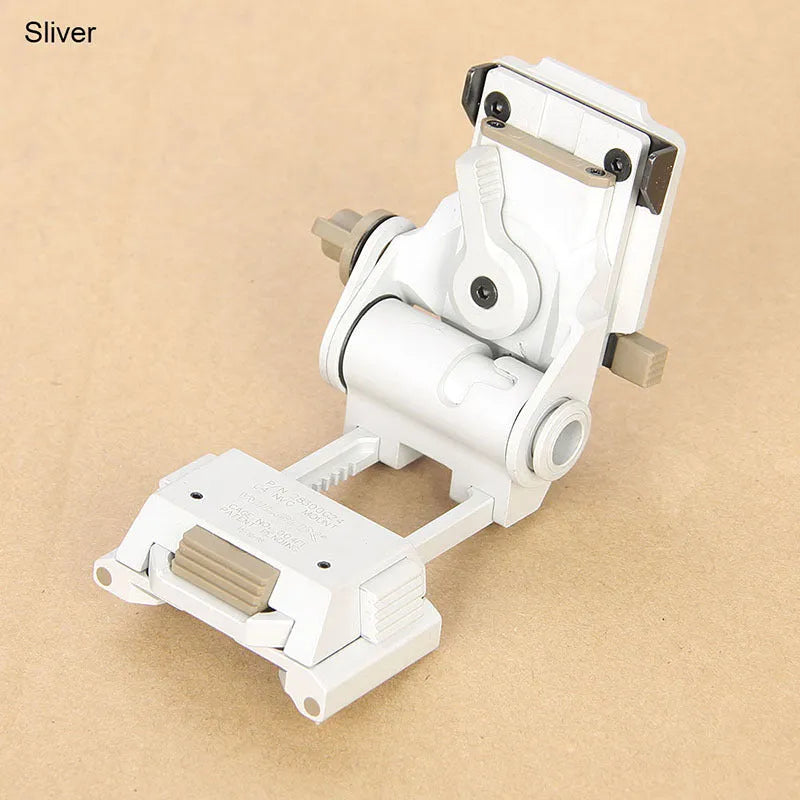 Metal alloy L4 G24 night vision helmet mount with breakaway base in dark earth sand colour