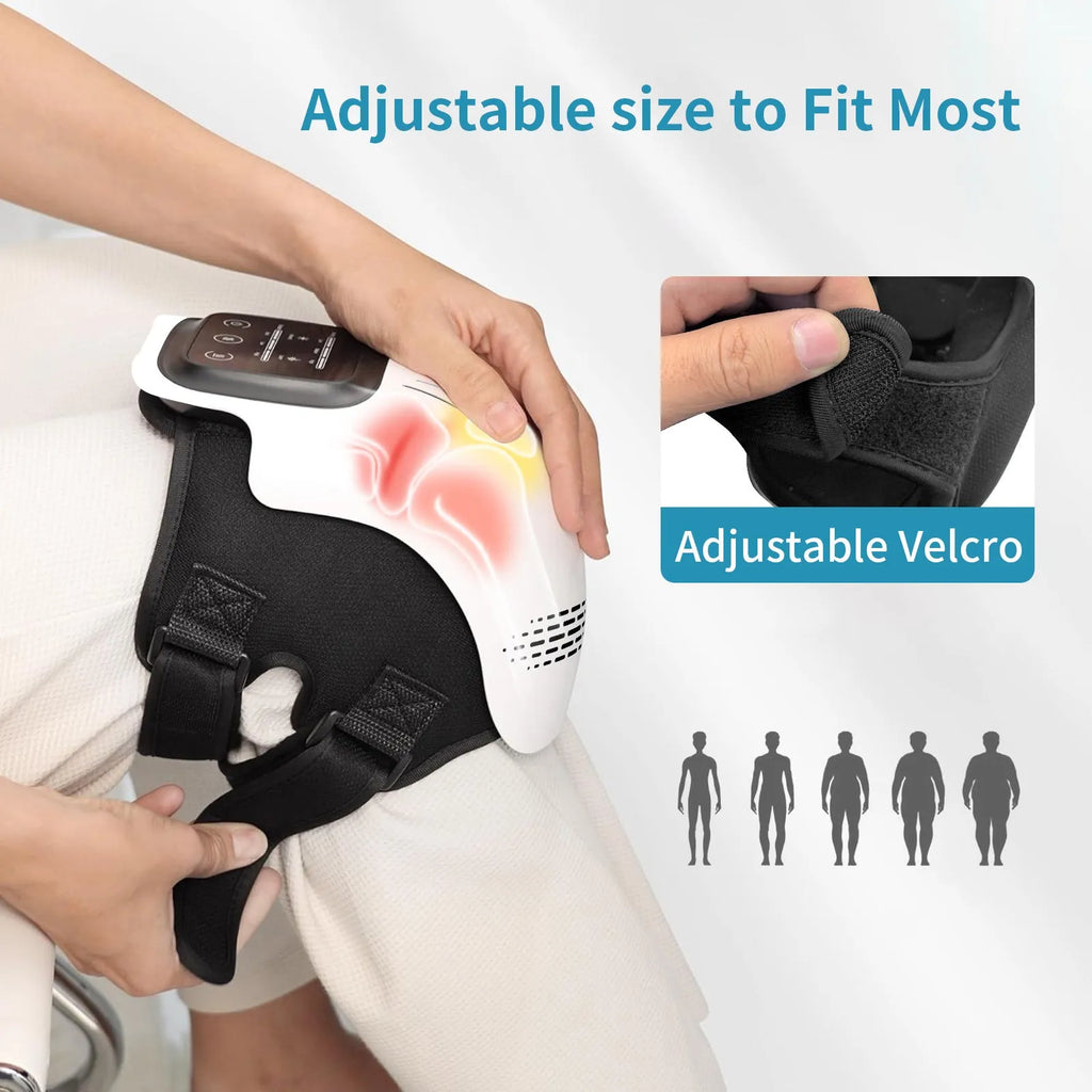 White rechargeable electric knee massager with kneading, heating and infrared laser functions