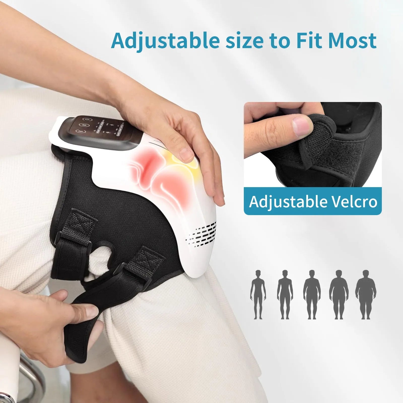 White rechargeable electric knee massager with kneading, heating and infrared laser functions
