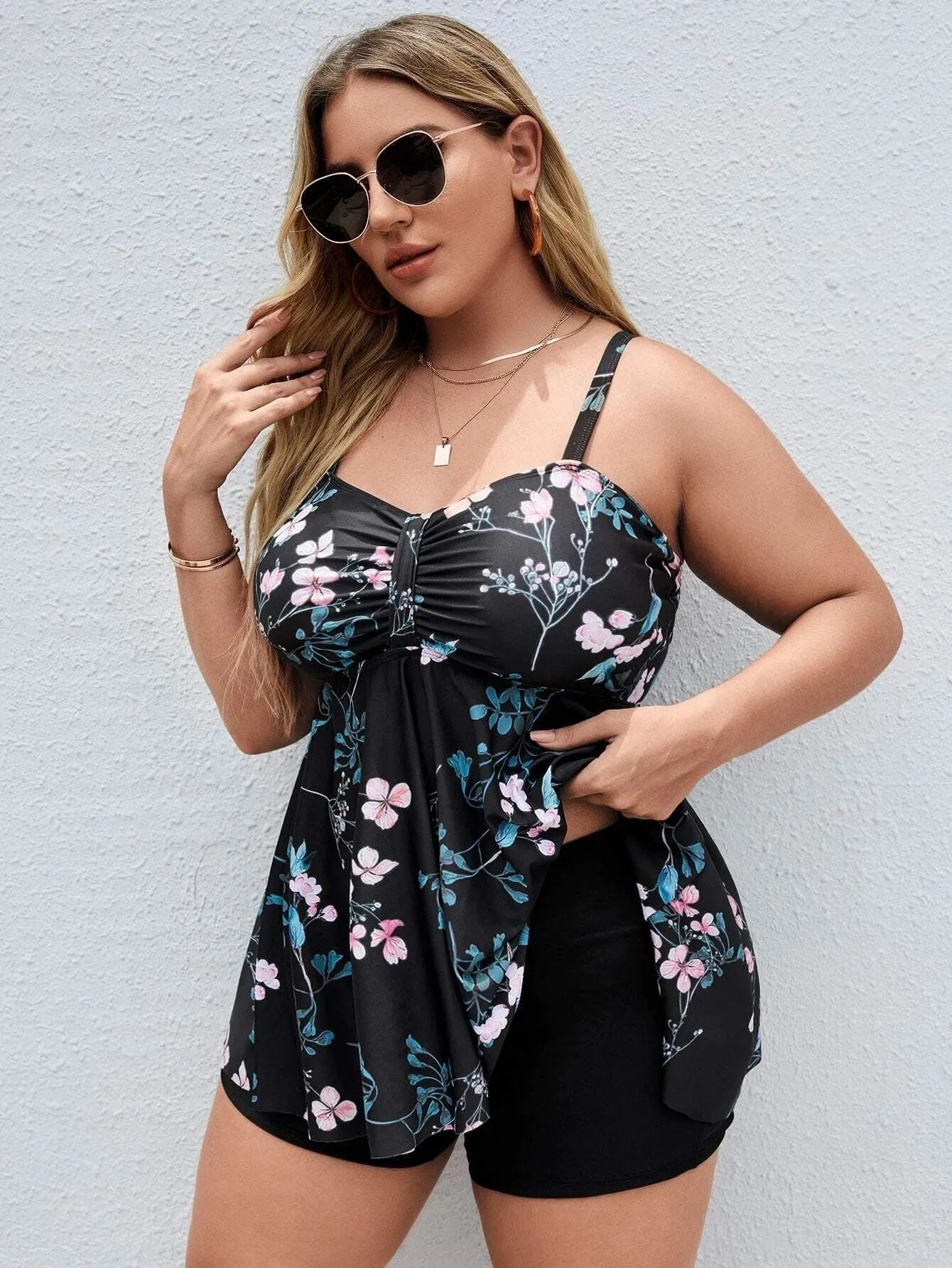 Women's split colour printing one-piece swimsuit with floral pattern and high elasticity polyester fabric