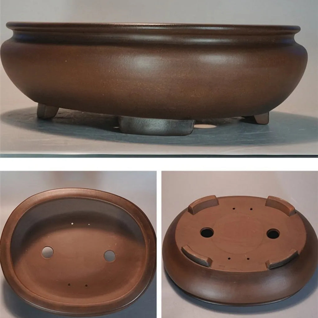 Handmade purple clay desktop flowerpot with classical design for indoor plants.