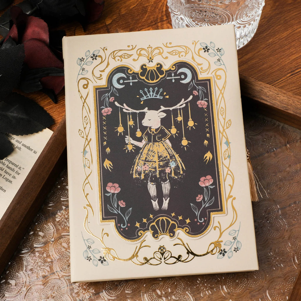 Gothic Thalo style A5 notebook with retro art designs showing three cover colour options