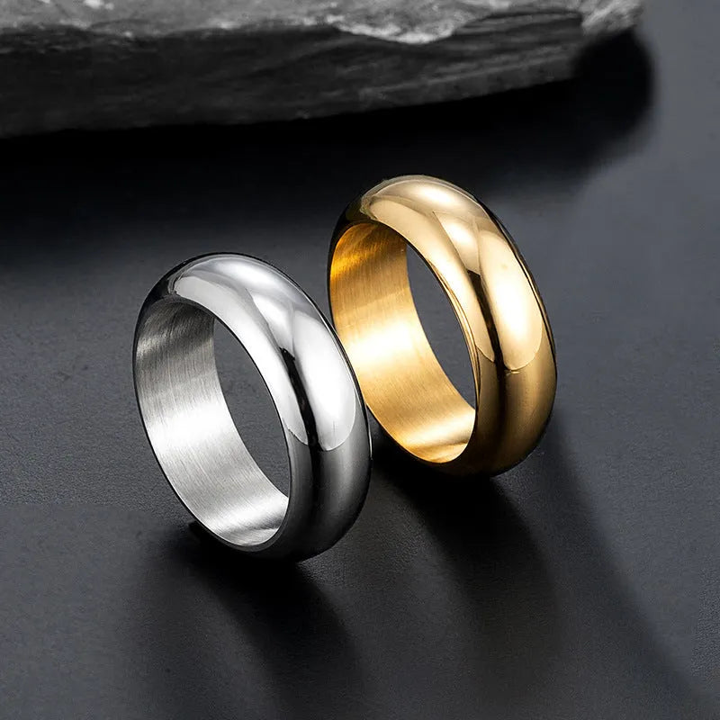 Titanium steel electroplated ring with glossy finish in gold, black and steel colour options