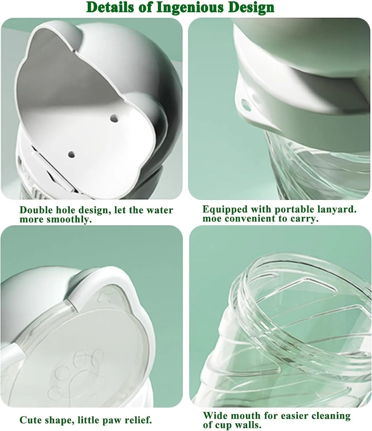 Green, pink, and white 3-in-1 portable pet water bottle with food container and bag dispenser