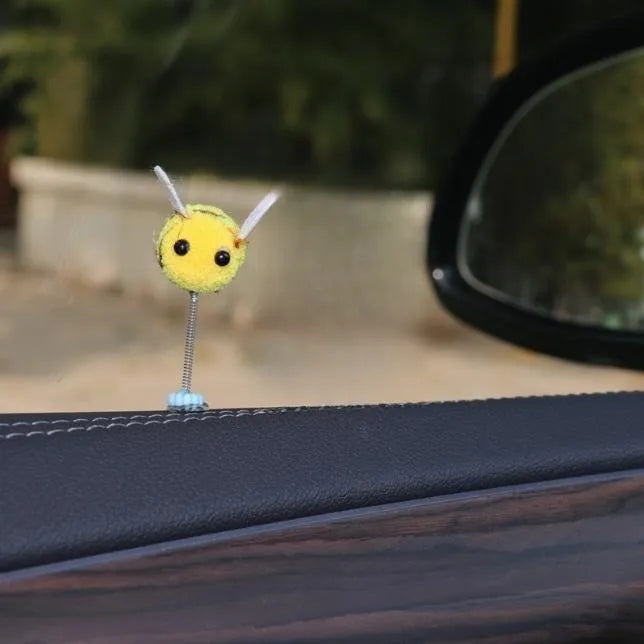 Cartoon bee car decoration with fur ball material and swing spring, 3cm size