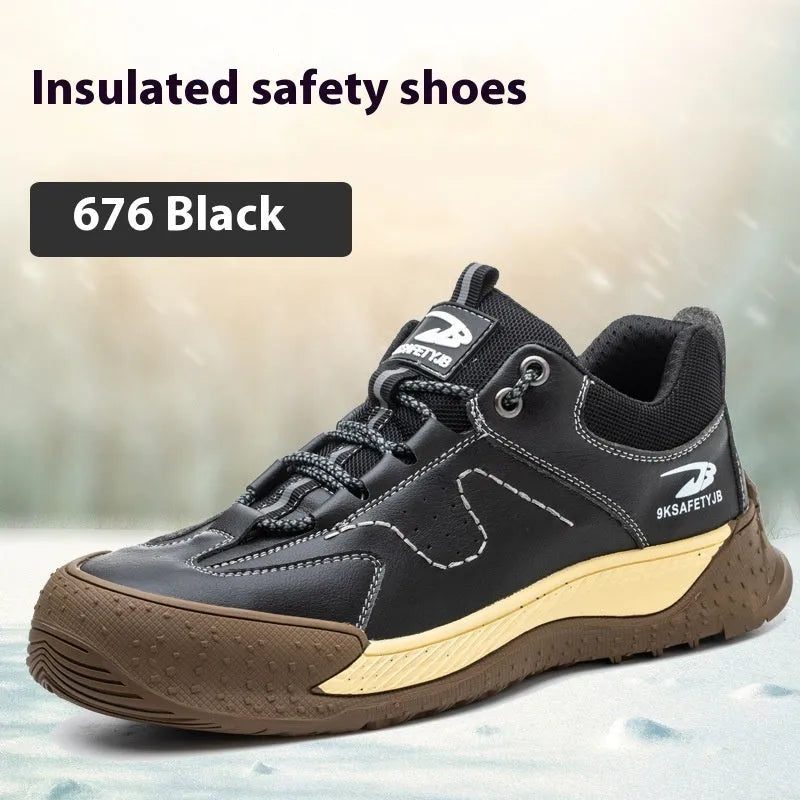 A pair of Flyknit leather work shoes with a rubber sole, shown in a choice of colours.