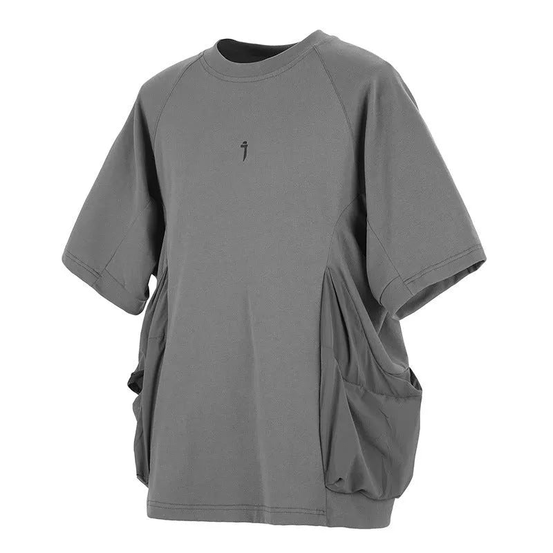 Men's loose casual cotton t-shirt with large pockets in black or grey colours