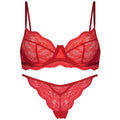 Women's black nylon French bra and knicker set with fixed double shoulder straps.