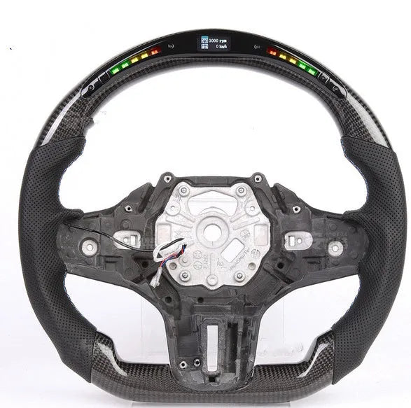 Black carbon fibre BMW steering wheel with LED lighting for X3 X5 models
