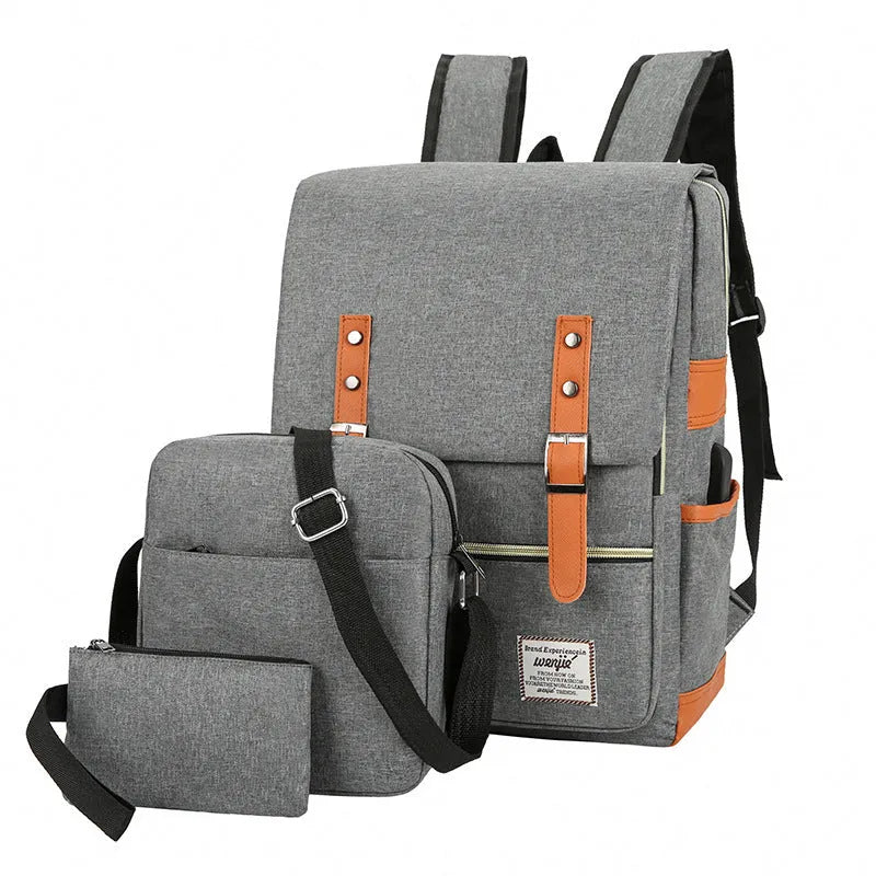 Three-piece business backpack in Oxford cloth with curved shoulder straps, waterproof design for business travel