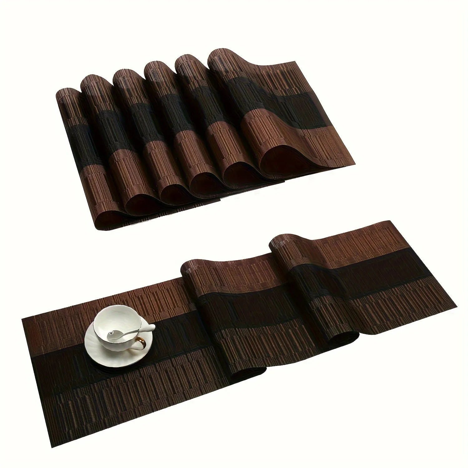 PVC non-slip sink mat in gradient bamboo colour on kitchen counter
