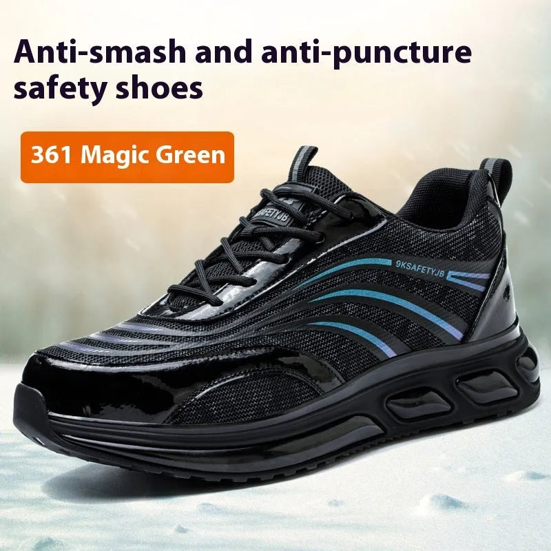 Orange labour protection shoes with leather upper and rubber sole, anti-smashing and puncture-resistant safety footwear