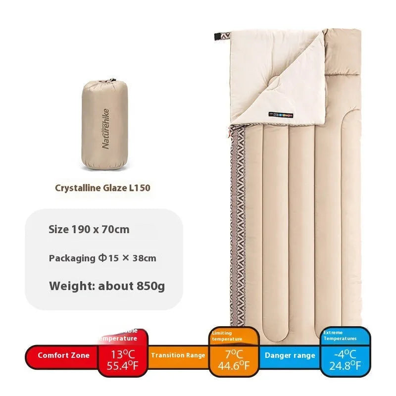 Four Seasons Universal portable hollow cotton camping sleeping bag with storage bag in swamp colour.
