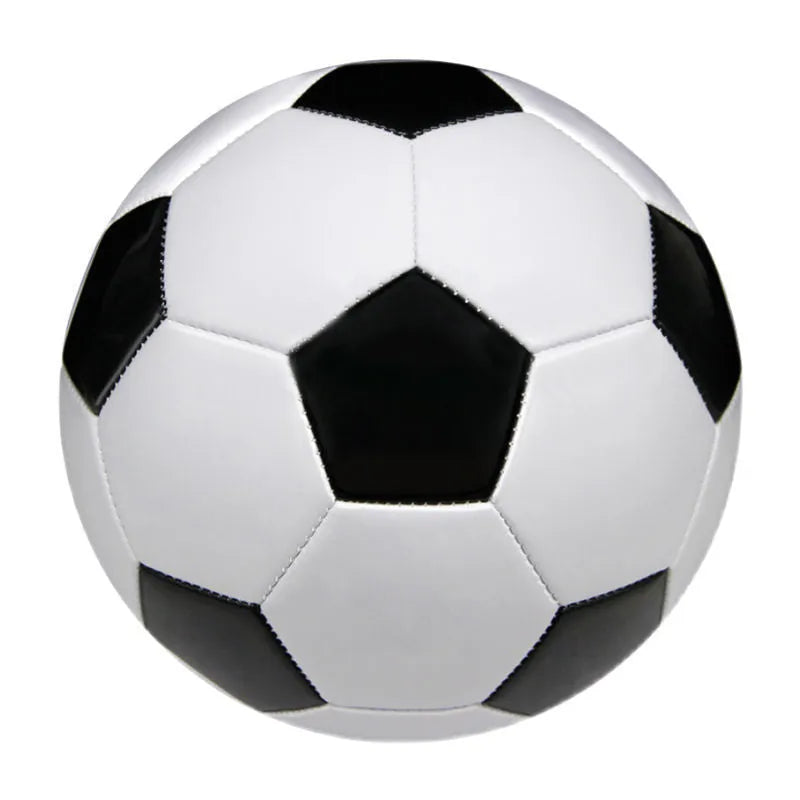 PVC machine-sewn training football showing colour options including Tornado Blue and All White, available in sizes No. 3, No. 4, and No. 5