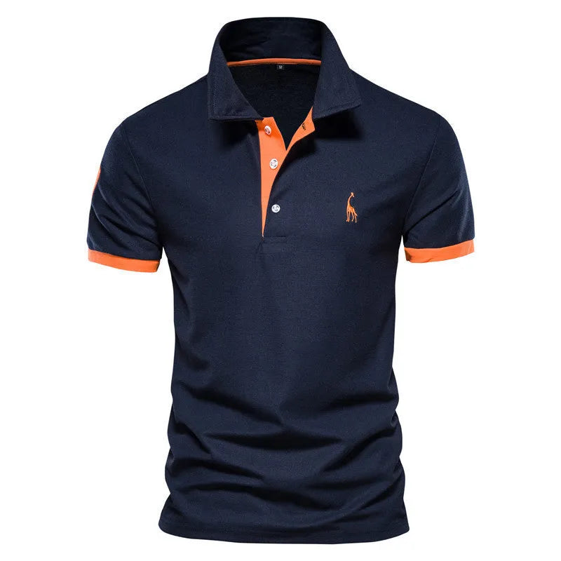 Men's slim fit cotton blend T-shirt with a deer embroidery on the chest, shown in a choice of colours.