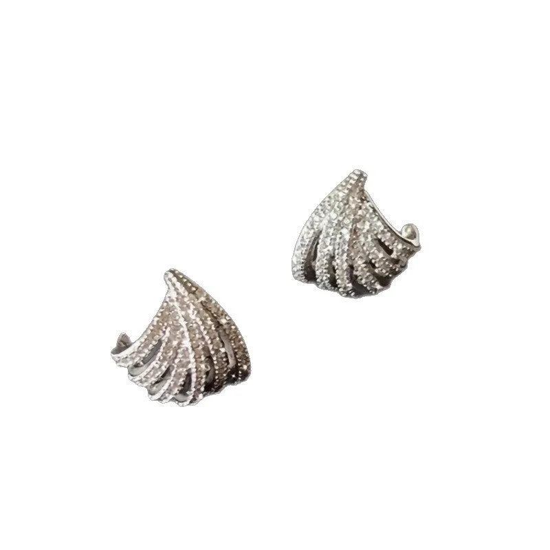 Geometric line design women's earrings with electroplated platinum finish on zircon material