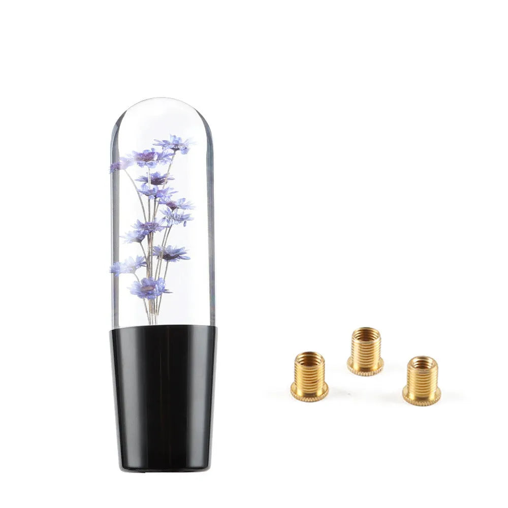 15cm transparent crystal car gear shift knob with flower design in seven colour options