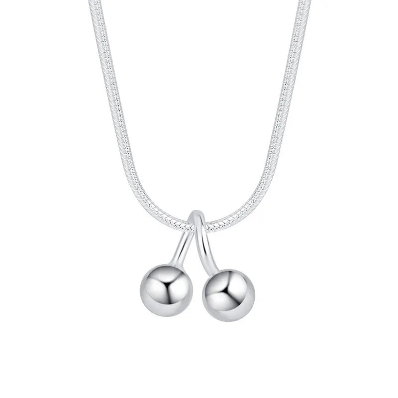 Sterling silver cherry necklace for women with adjustable snake chain and Korean style pendant