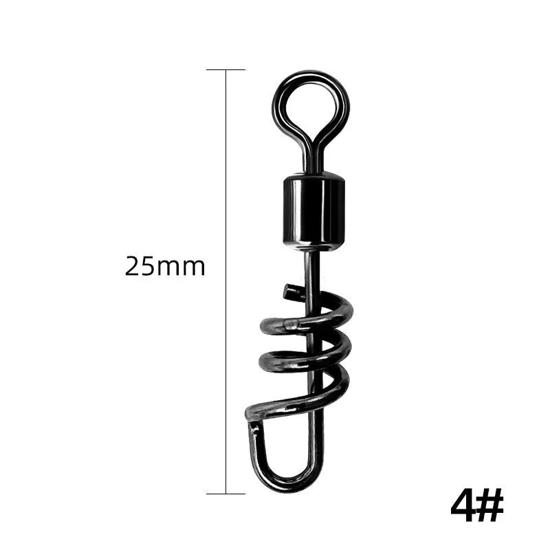 Stainless steel fishing swivel connector with 8-shaped ring design in multiple colour-coded sizes