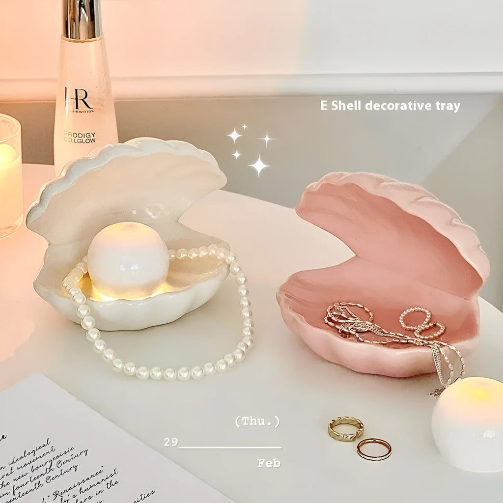 White porcelain bedside storage tray with optional night light in modern simplicity yellow design