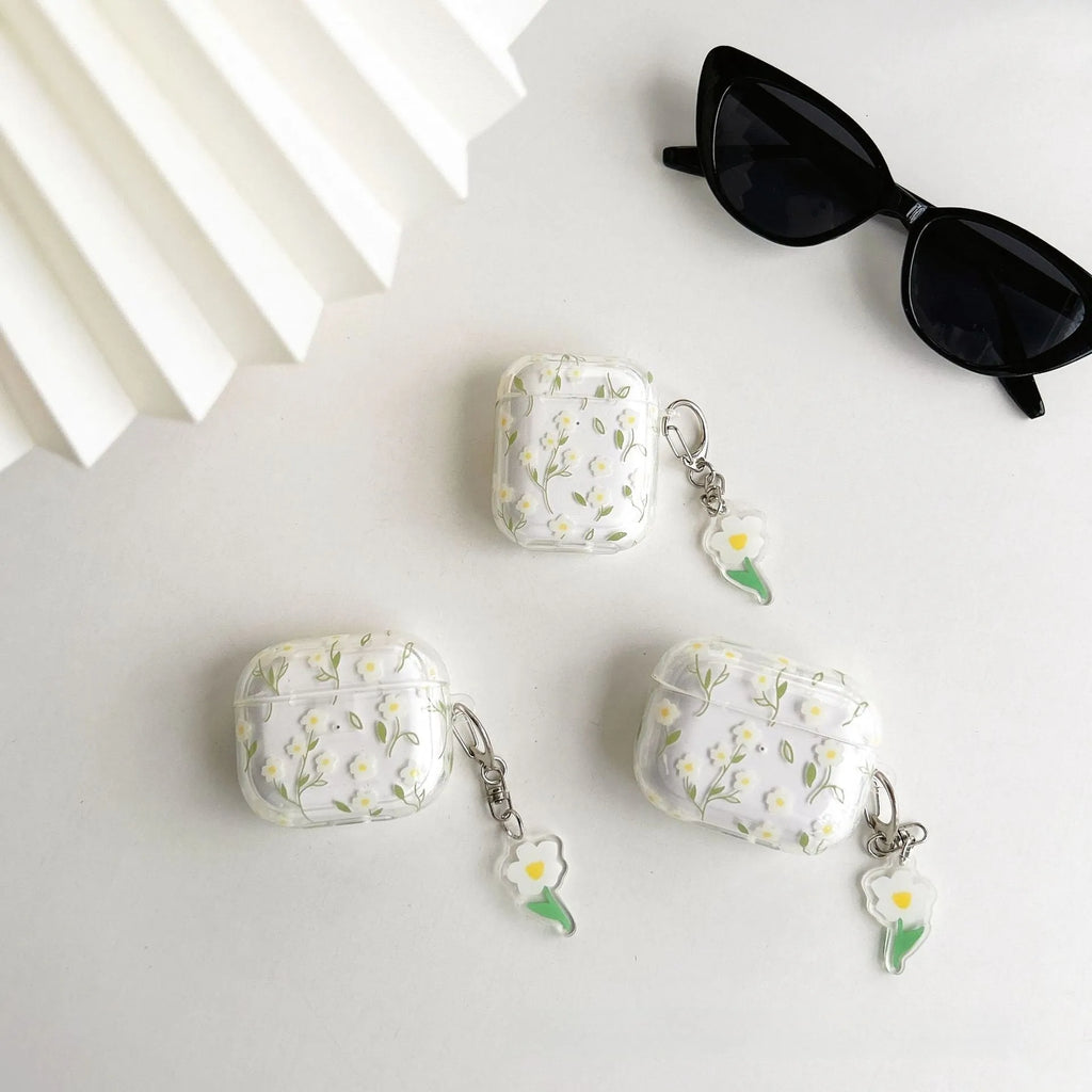 White floral patterned transparent TPU protective cover for Apple AirPods charging case
