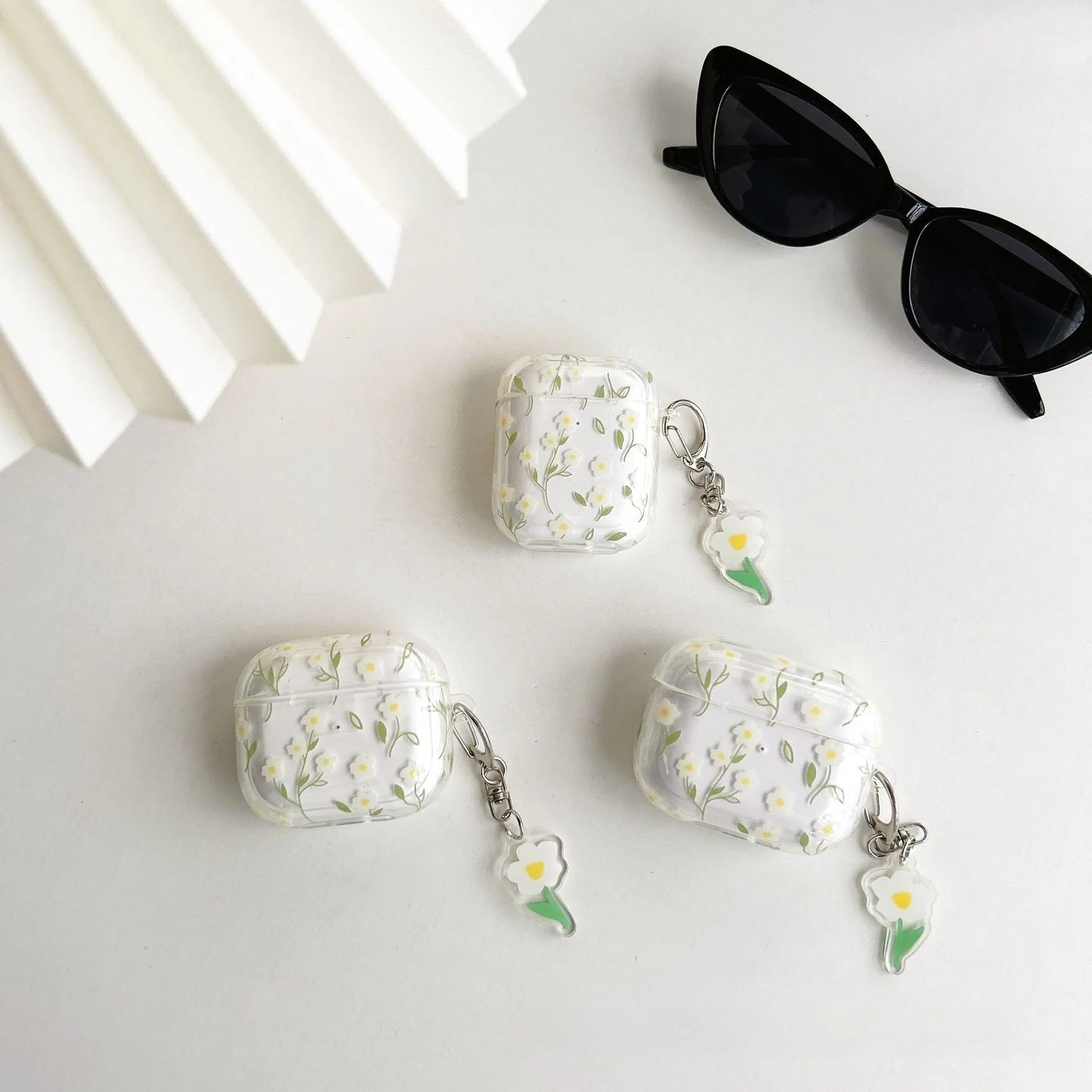 White floral patterned transparent TPU protective cover for Apple AirPods charging case