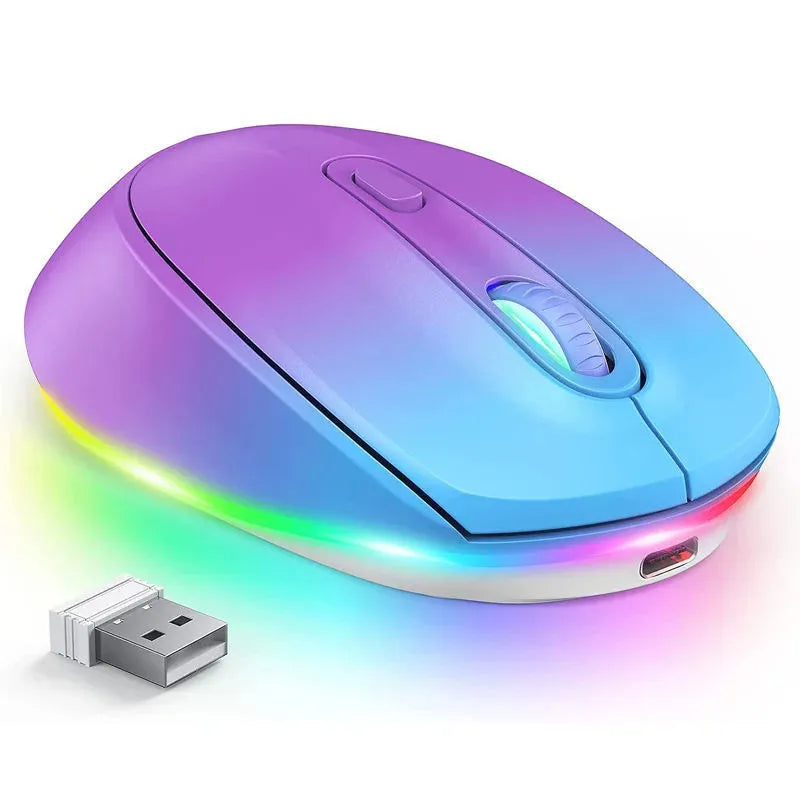 24g lightweight wireless ergonomic mouse in various colours next to a USB charging cable