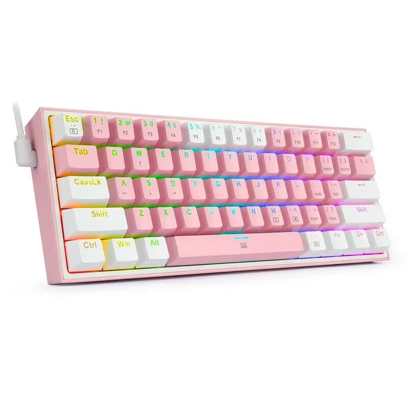 White pink RGB backlit mechanical keyboard with multimedia keys and dual keycaps.