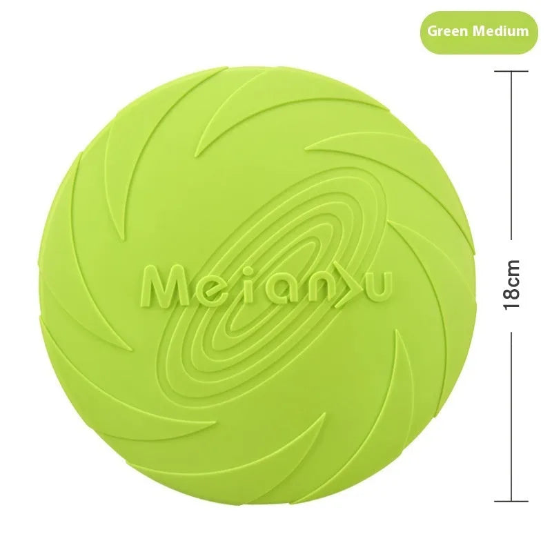 Soft rubber dog frisbee flying disc toy in red, blue, and green colour options