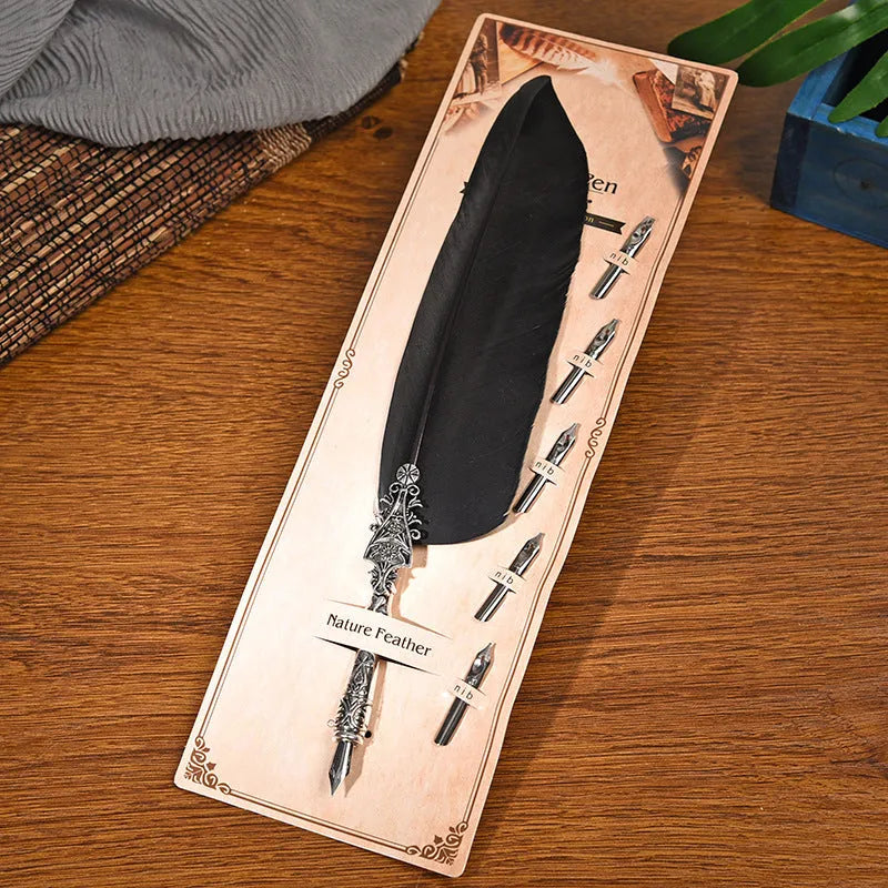 Vintage feather dipped water fountain pen with zinc alloy shell in multiple colour options