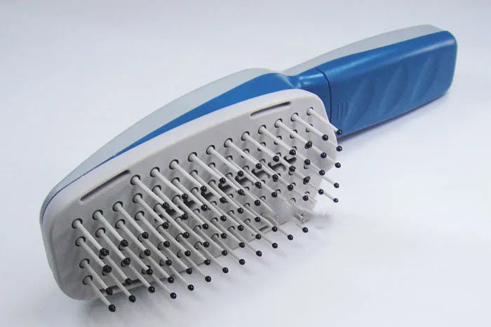 Pet comb with air purification function showing removable brush head and 78 comb teeth.